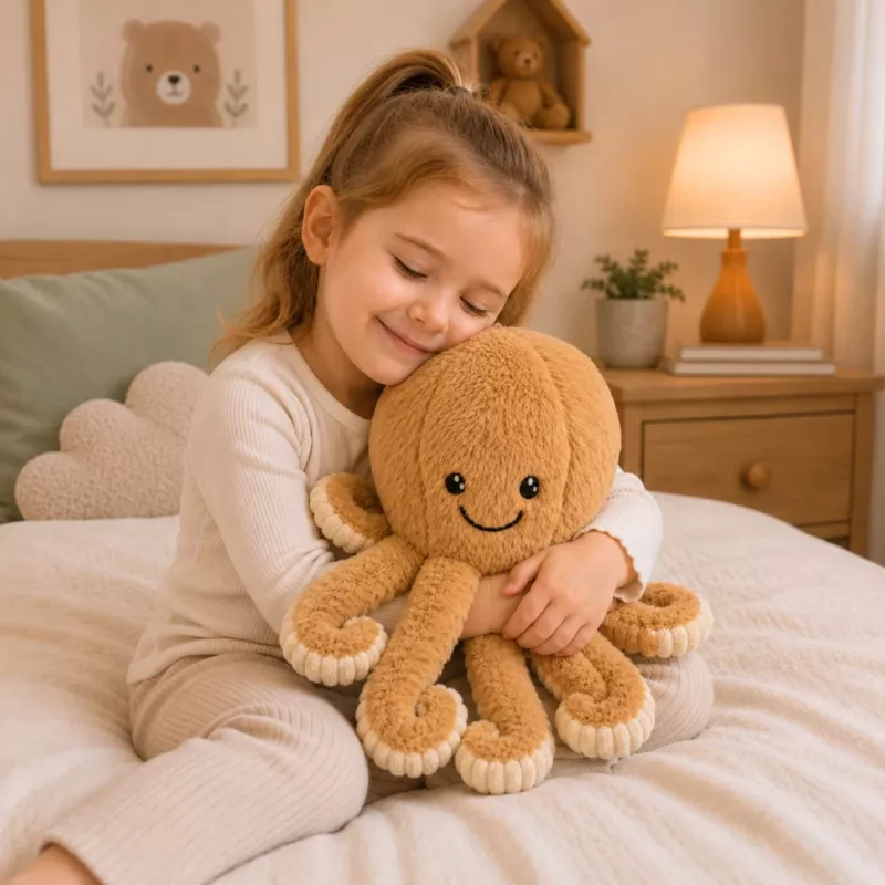 LEAN TOYS Polvo de peluche com tentáculos elásticos, bege 50 cm – peluche macio