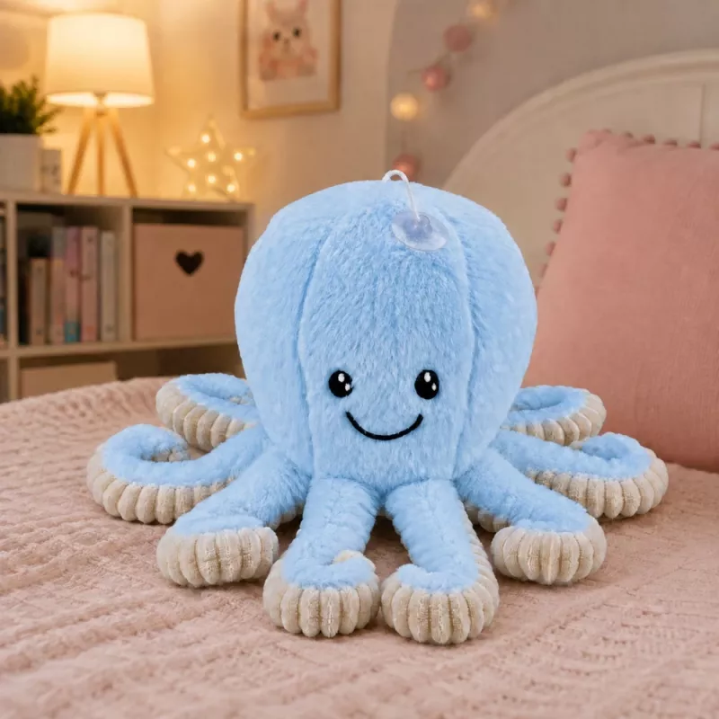 LEAN TOYS Polvo de peluche com ventosa, azul, 16 cm