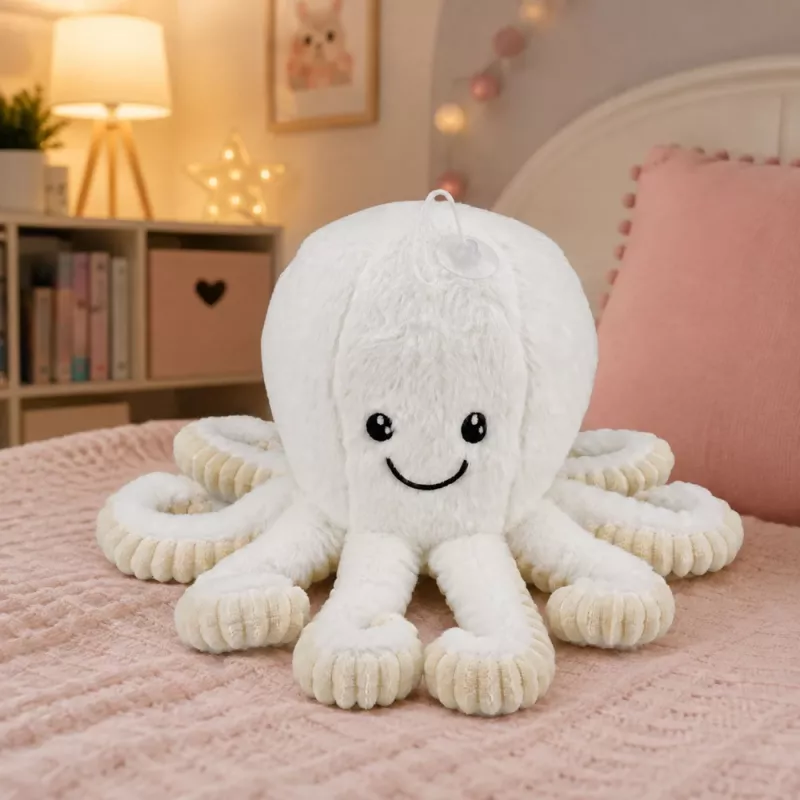 LEAN TOYS Polvo de peluche com ventosa, branco, 16 cm – Companheiro macio habitante do mar