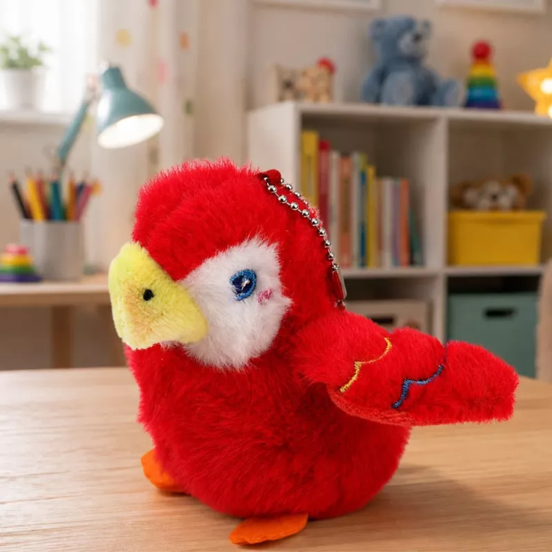 Porta-chaves de papagaio de peluche LEAN TOYS, vermelho, 9 cm