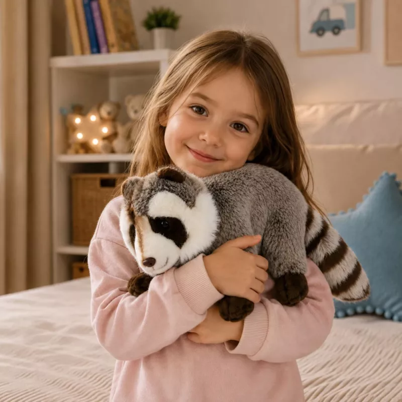 Guaxinim de peluche LEAN TOYS mascote – peluche realista fofo, cinzento 45 cm