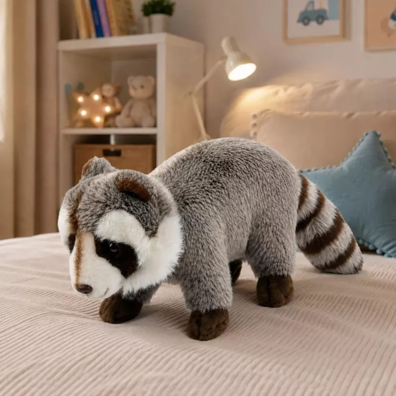 Guaxinim de peluche LEAN TOYS mascote – peluche realista fofo, cinzento 45 cm
