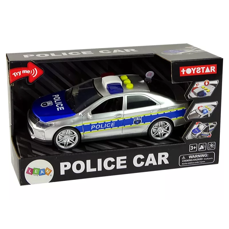 LEAN TOYS carro de polícia 1:14 fricção sons luz prateado