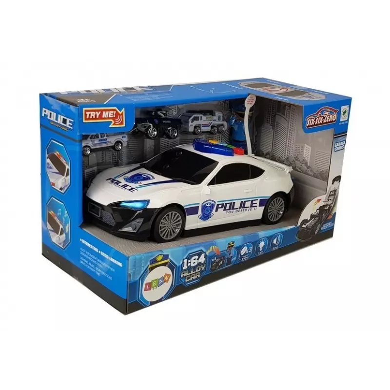 LEAN TOYS Carro de polícia Parque de estacionamento 2em1 Polícia carro pequeno som luz