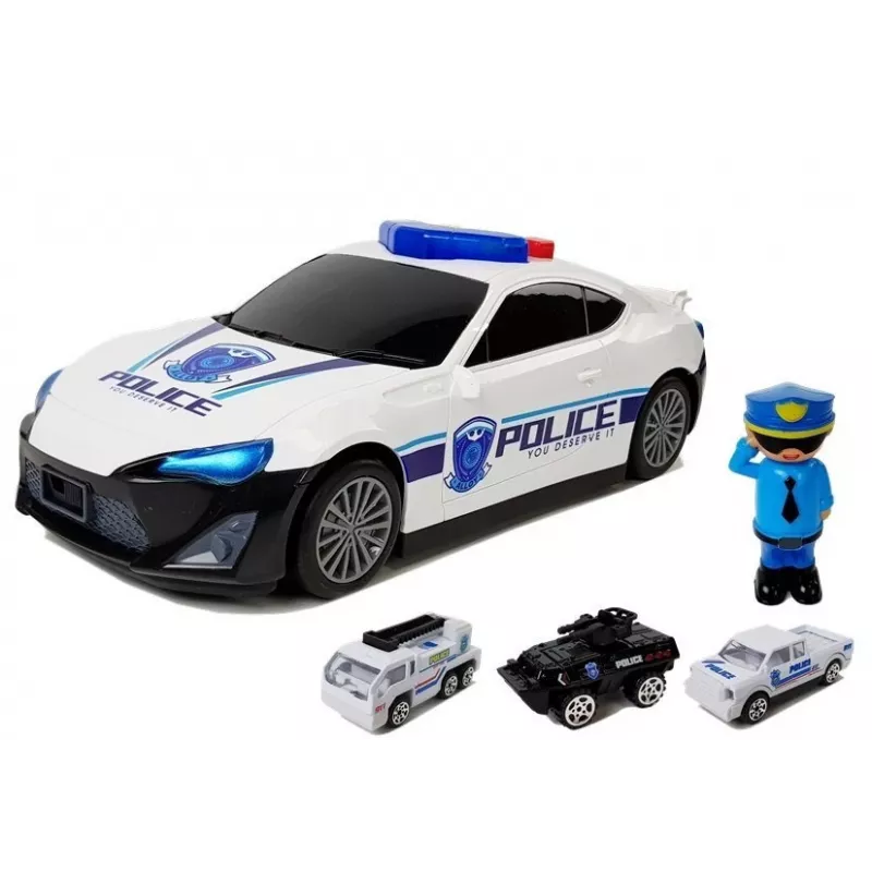 LEAN TOYS Carro de polícia Parque de estacionamento 2em1 Polícia carro pequeno som luz