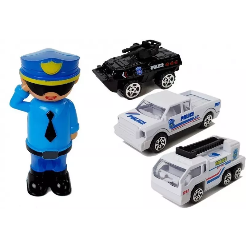 LEAN TOYS Carro de polícia Parque de estacionamento 2em1 Polícia carro pequeno som luz