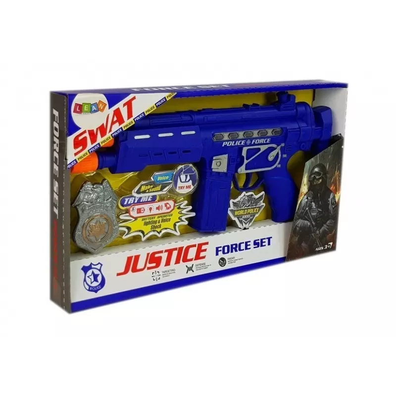 LEAN TOYS Conjunto de polícia com arma e distintivo, azul-marinho, efeitos de som e luz, 37 cm