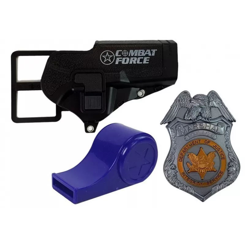 LEAN TOYS Conjunto de polícia revólver 20cm distintivo coldre apito efeitos de som e luz