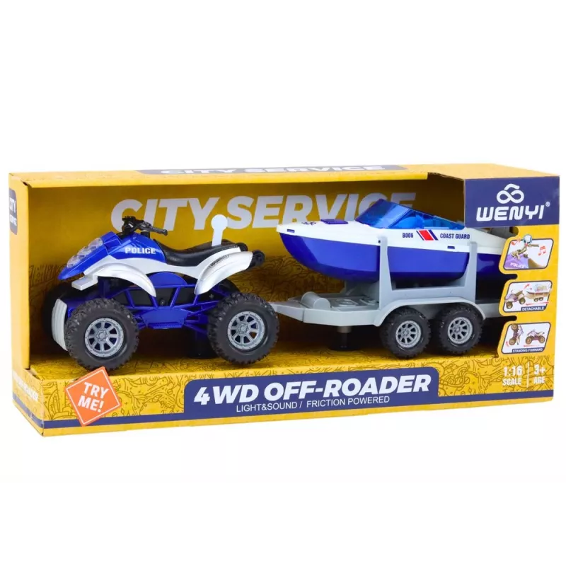 LEAN TOYS Quad da polícia com atrelado e barco a motor