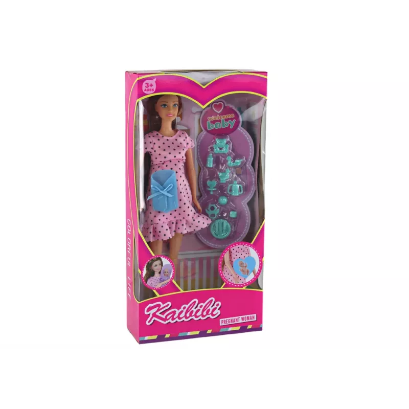 LEAN TOYS Boneca bebé mãe grávida com vestido rosa e acessórios