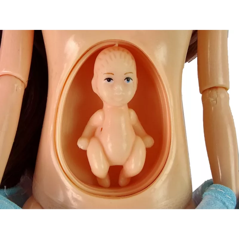 LEAN TOYS Boneca Bebé Mamã Grávida com Barriga de Abertura e Vestido Azul 30 cm