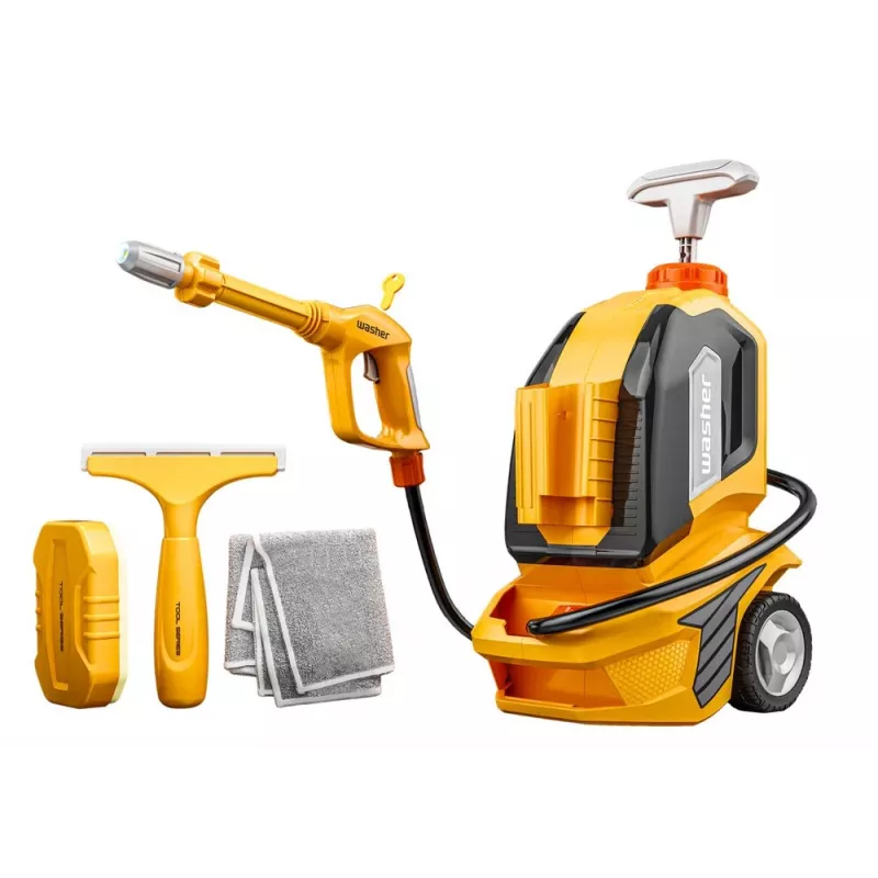 LEAN TOYS Máquina de lavar de alta pressão para crianças – conjunto de limpeza de brincar com pano, esponja e rodo, bomba manual, 750 ml, a partir dos 3 anos
