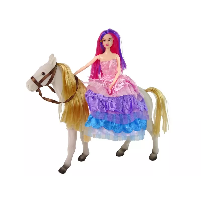 LEAN TOYS Boneca princesa com pónei branco e acessórios de figuras