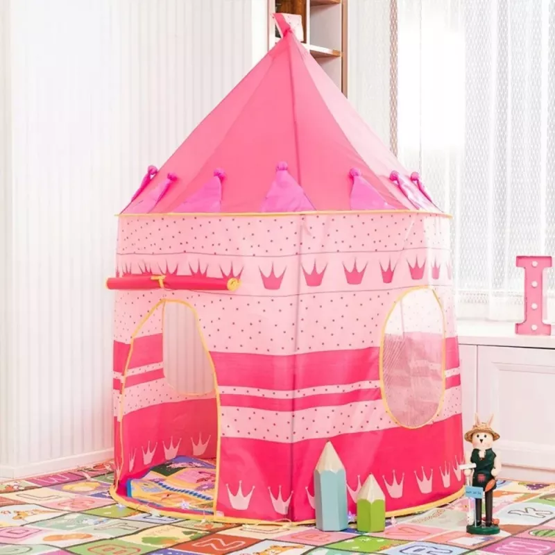 LEAN TOYS Tenda de brincar palácio de princesa para pequenas princesas rosa 135 x 105 cm