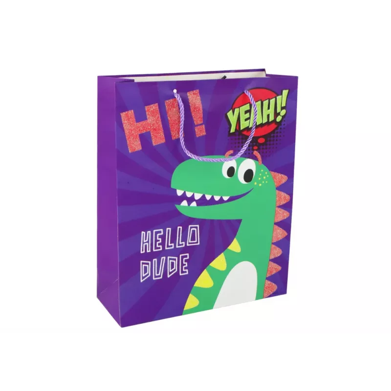 LEAN TOYS Saco de oferta de papel dinossauro roxo 32cm x 26cm x 10cm