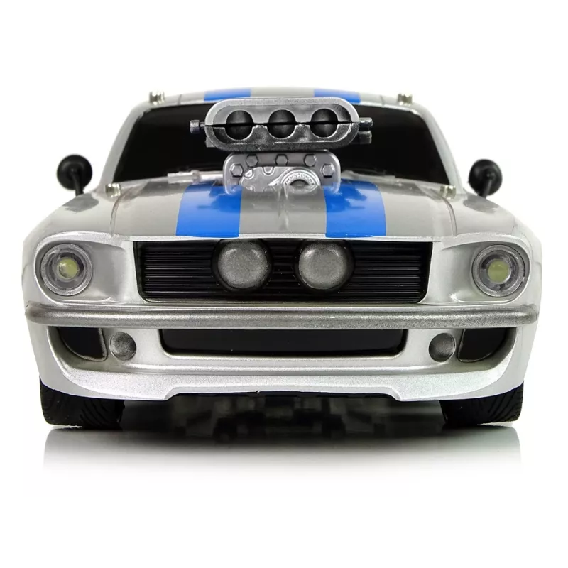 LEAN TOYS Carro desportivo R/C 1:16 prateado faixas azuis piloto
