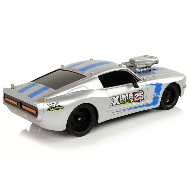 LEAN TOYS Carro desportivo R/C 1:16 prateado faixas azuis piloto