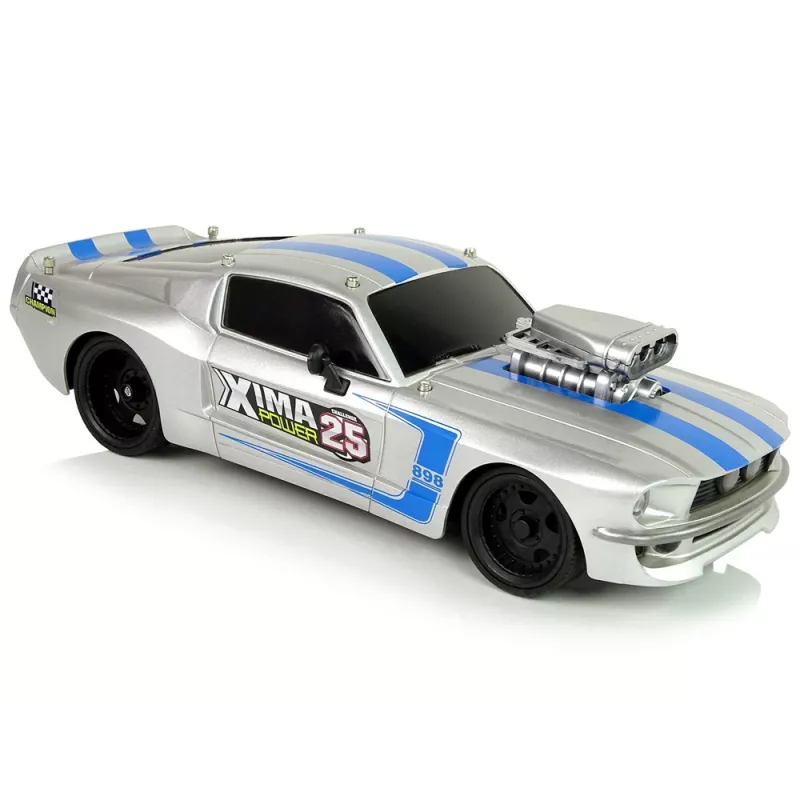 LEAN TOYS Carro desportivo R/C 1:16 prateado faixas azuis piloto