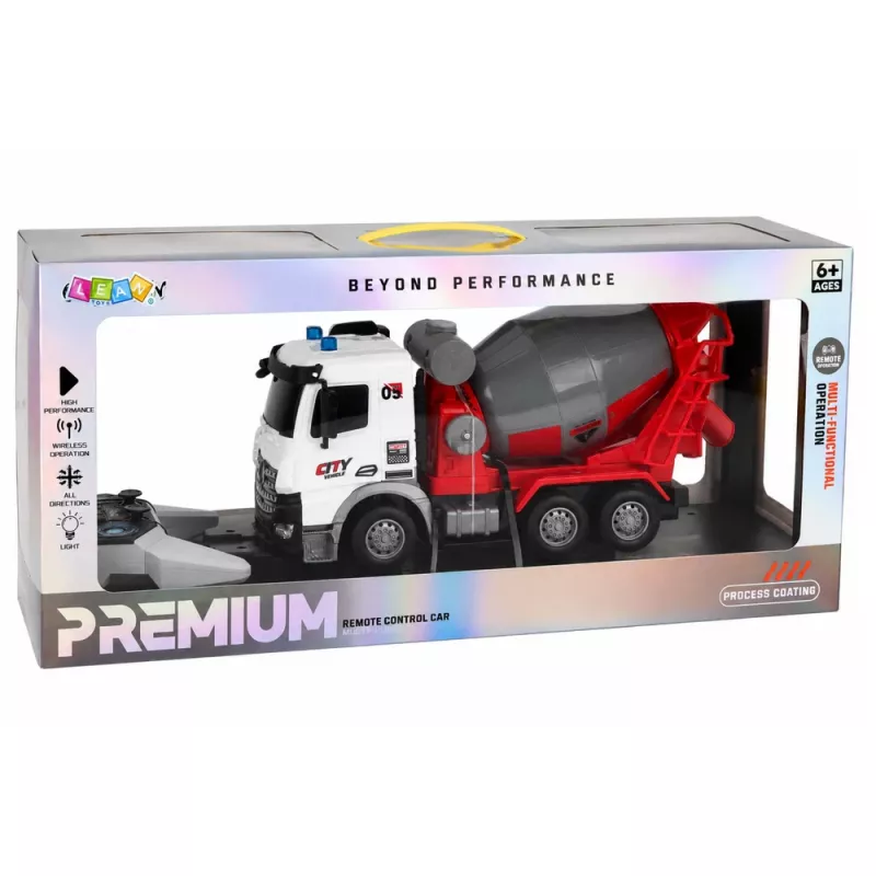 LEAN TOYS Camião betoneira RC com comando, misturador móvel e luzes 1:14