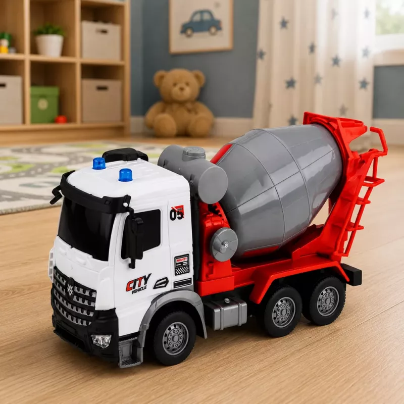 LEAN TOYS Camião betoneira RC com comando, misturador móvel e luzes 1:14