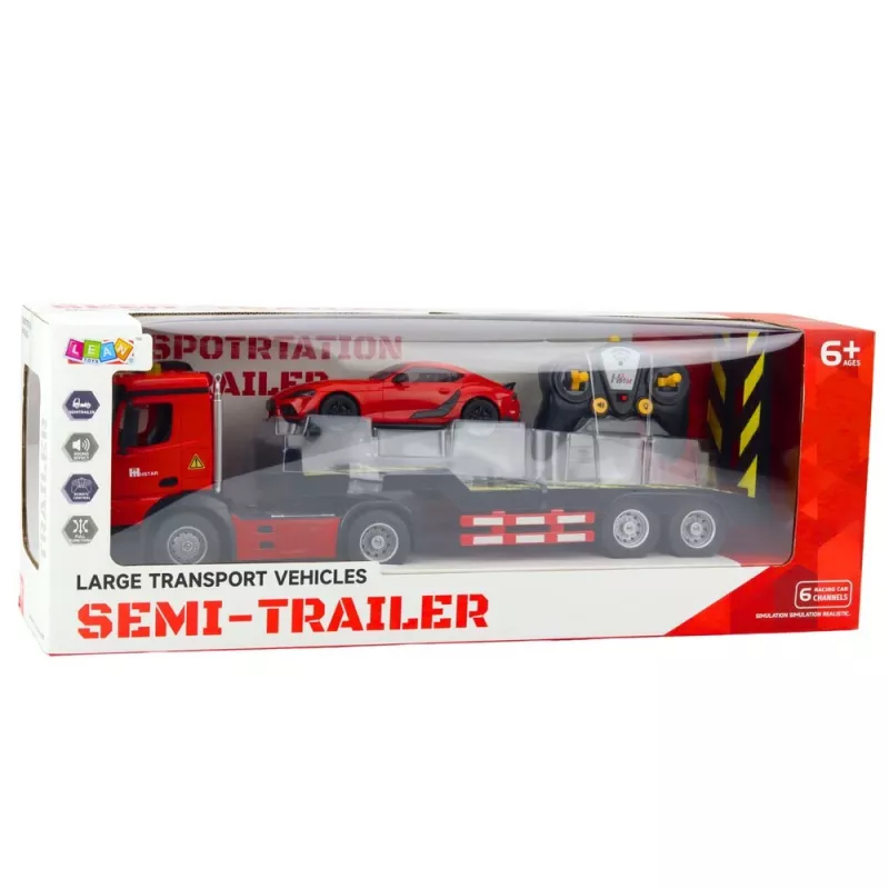 LEAN TOYS conjunto de camião de reboque e carro desportivo vermelho com controlo remoto 1:16 – camião de reboque RC e carro desportivo vermelho (22707)