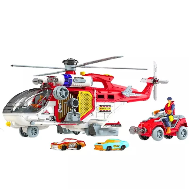 LEAN TOYS Helicóptero de salvamento Acessórios multifunções com efeitos de luz e som