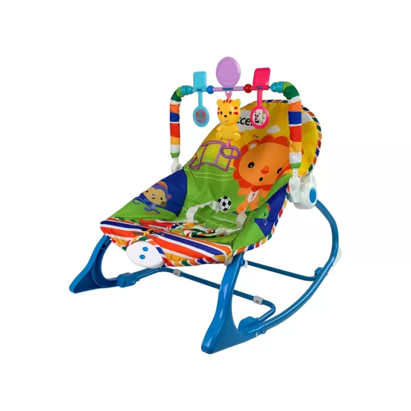 LEAN TOYS Cadeira de baloiço 2 em 1 azul tigre sons vibração