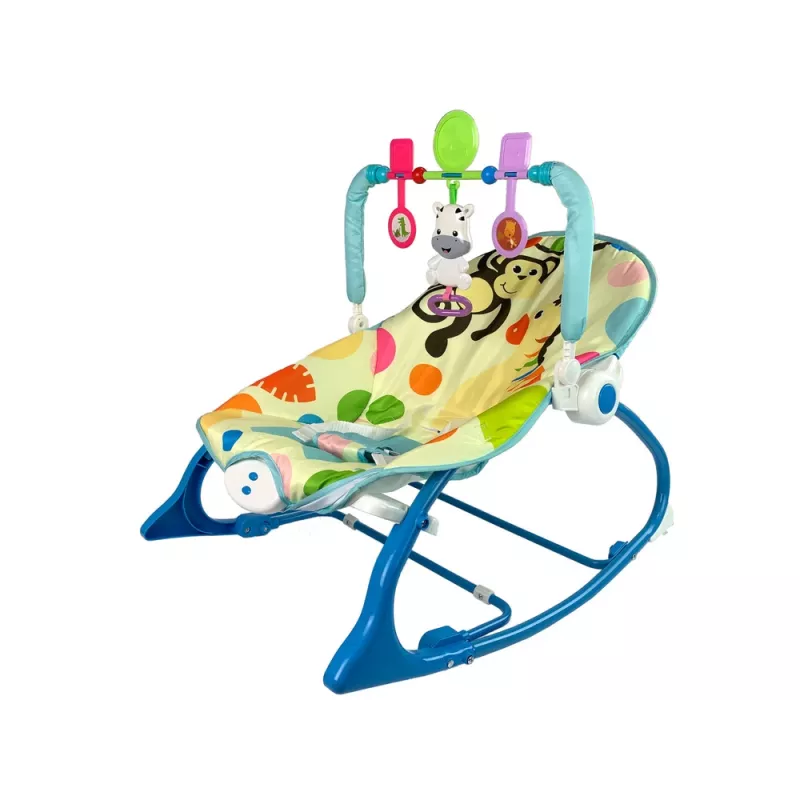 LEAN TOYS Cadeira de baloiço 2 em 1 azul zebra sons vibração