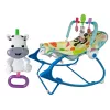 LEAN TOYS Cadeira de baloiço 2 em 1 azul zebra sons vibração