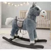 LEAN TOYS Cavalo de balanço com sela, apoios para os pés, sons, cinzento, 74 cm