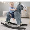 LEAN TOYS Cavalo de balanço com sela, apoios para os pés, sons, cinzento, 74 cm