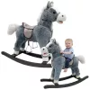 LEAN TOYS Cavalo de balanço com sela, apoios para os pés, sons, cinzento, 74 cm
