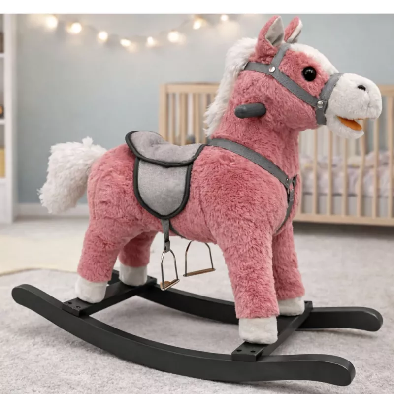 LEAN TOYS Cavalo de balanço com sela, balanço de pé, sons, rosa, 74 cm