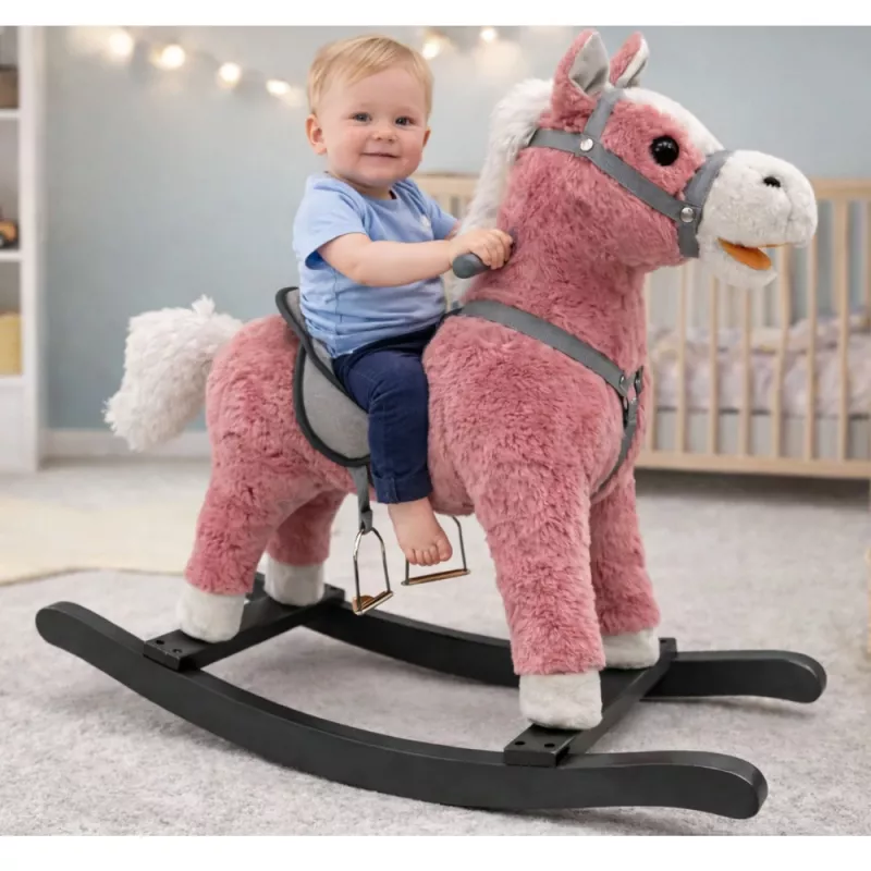 LEAN TOYS Cavalo de balanço com sela, balanço de pé, sons, rosa, 74 cm