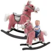 LEAN TOYS Cavalo de balanço com sela, balanço de pé, sons, rosa, 74 cm