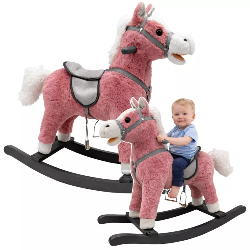 LEAN TOYS Cavalo de balanço com sela, balanço de pé, sons, rosa, 74 cm