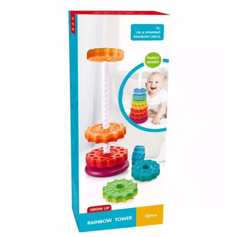 LEAN TOYS Torre piramidal rotativa classificador arco-íris puzzle 36 cm 6 peças