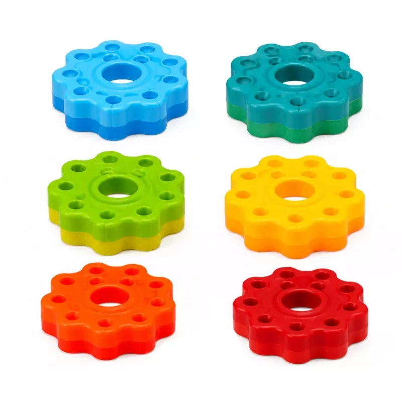LEAN TOYS Torre piramidal rotativa classificador arco-íris puzzle 36 cm 6 peças