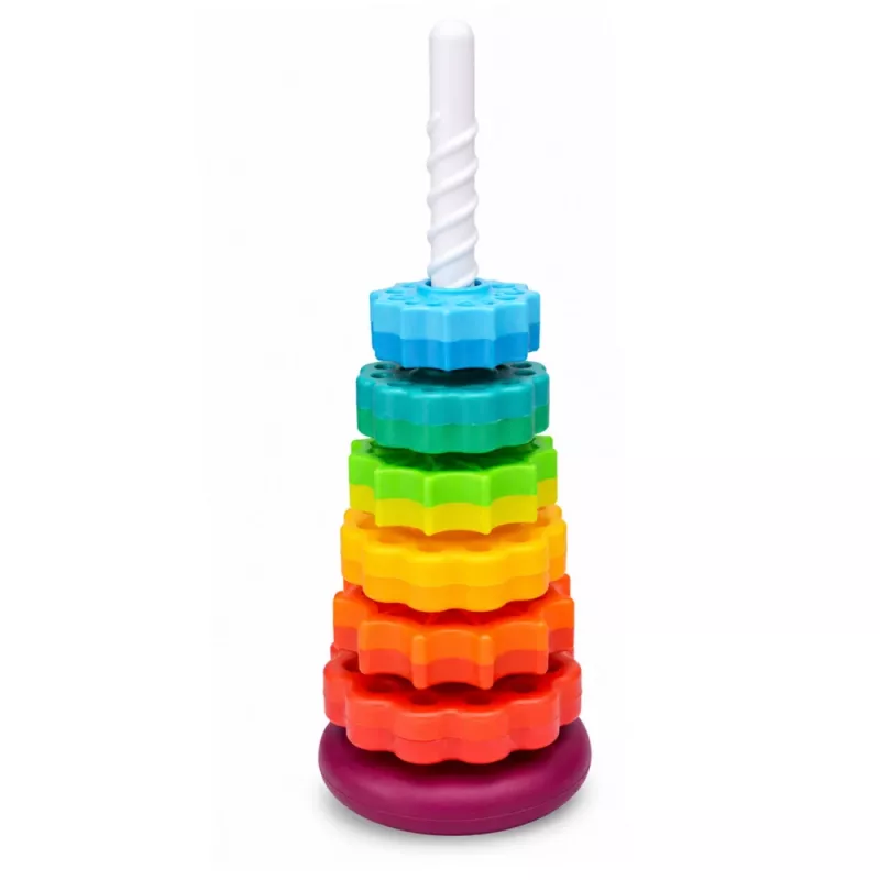LEAN TOYS Torre piramidal rotativa classificador arco-íris puzzle 36 cm 6 peças