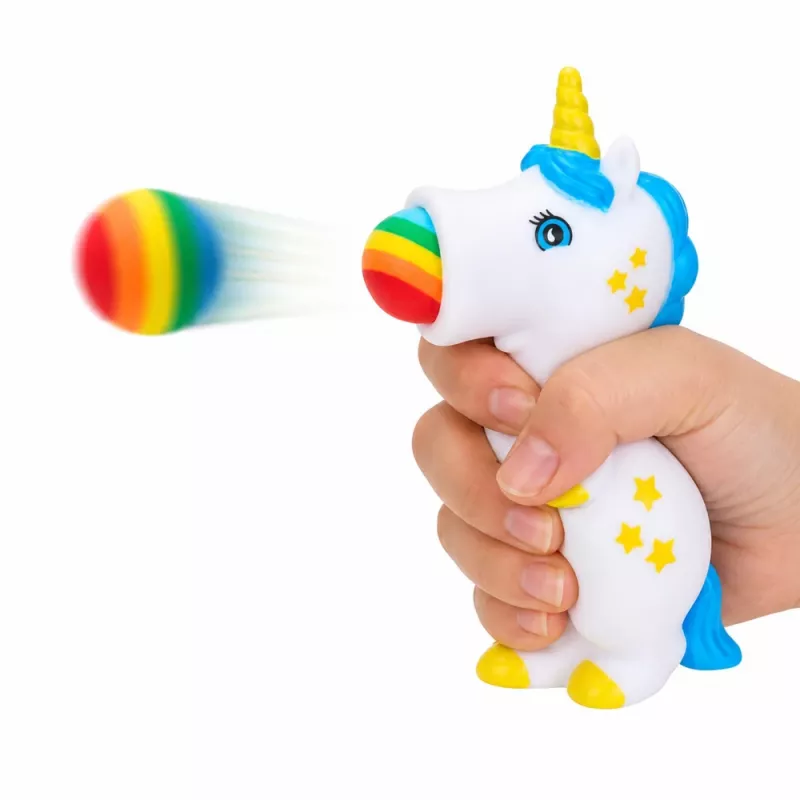 LEAN TOYS Lançador de bolas de borracha unicórnio para crianças 5 bolas