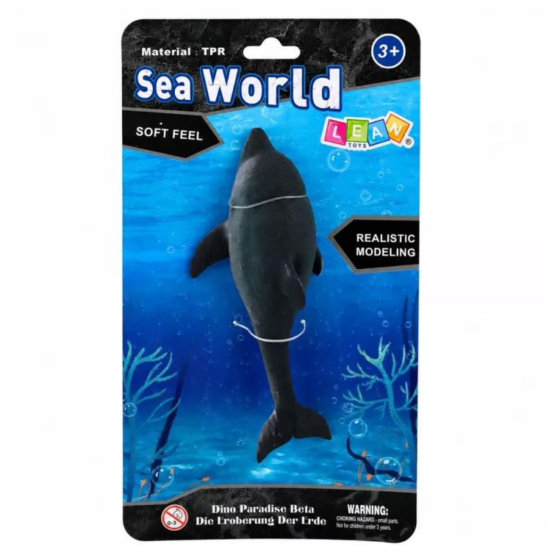 Figura de golfinho de borracha LEAN TOYS, macia e realista, TPR, cinzento-escuro, 17,5 cm