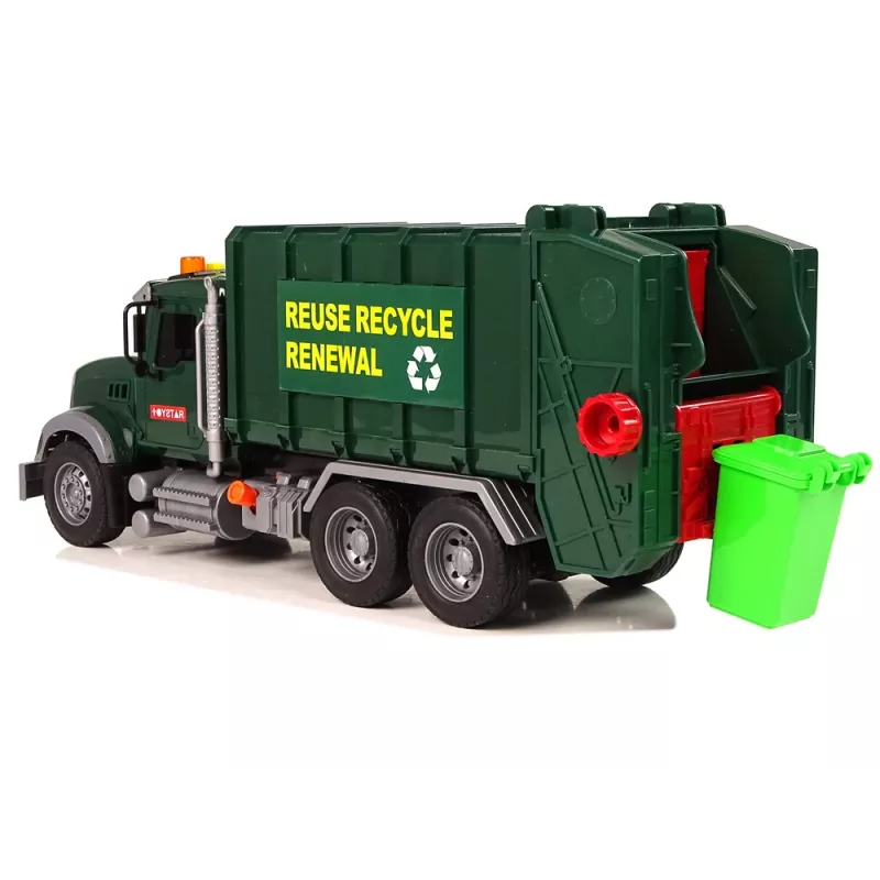 LEAN TOYS Camião do lixo com contentores verde-escuro com sons e luz