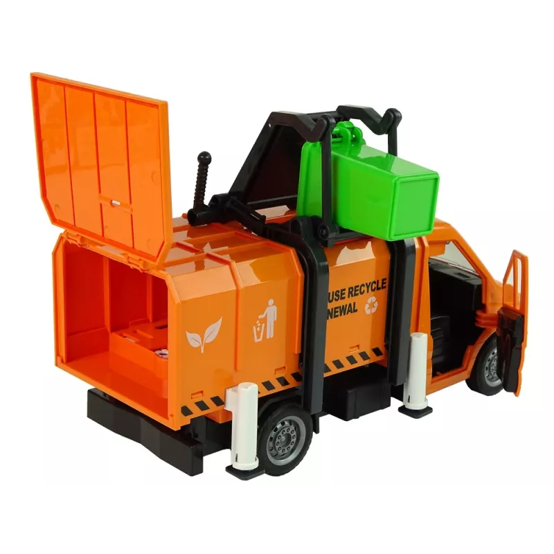 LEAN TOYS Camião do lixo com propulsão por fricção e efeitos sonoros laranja