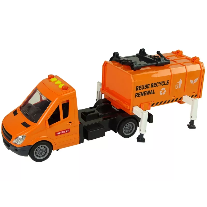 LEAN TOYS Camião do lixo com propulsão por fricção e efeitos sonoros laranja