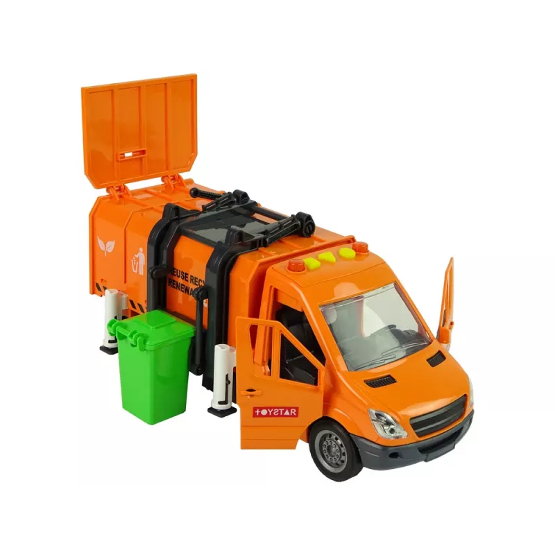 LEAN TOYS Camião do lixo com propulsão por fricção e efeitos sonoros laranja