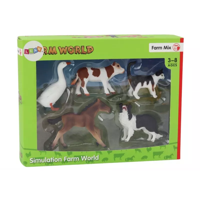 LEAN TOYS Conjunto de Figuras Animais da Quinta 5 peças Cavalo Vaca Gato Ganso Cão