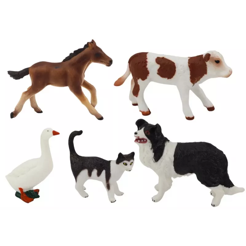 LEAN TOYS Conjunto de Figuras Animais da Quinta 5 peças Cavalo Vaca Gato Ganso Cão