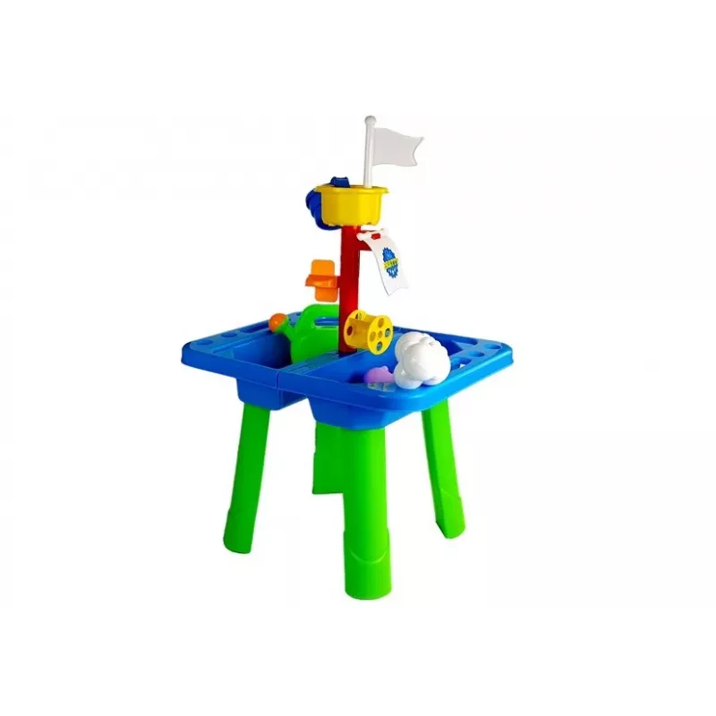 Mesa de areia LEAN TOYS com moldes, pá, ancinho e nuvem - multicolor