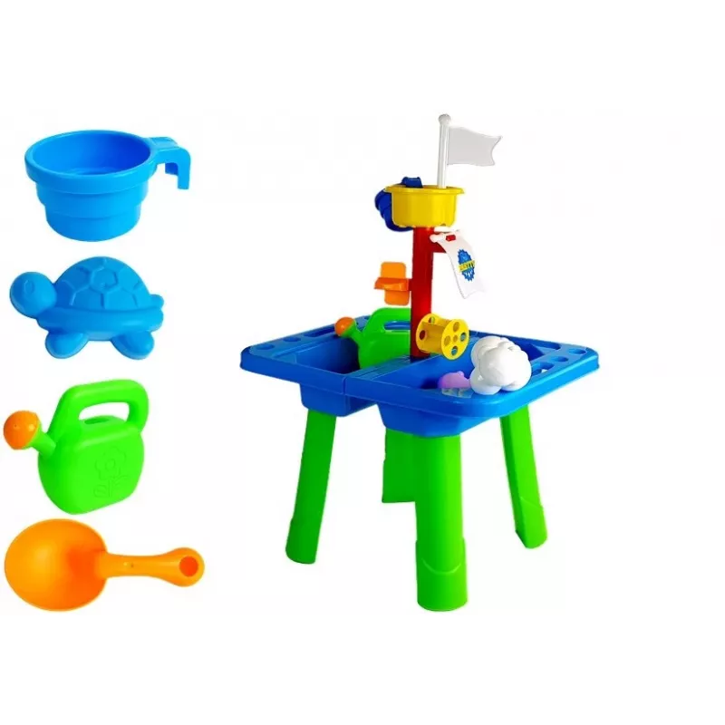 Mesa de areia LEAN TOYS com moldes, pá, ancinho e nuvem - multicolor