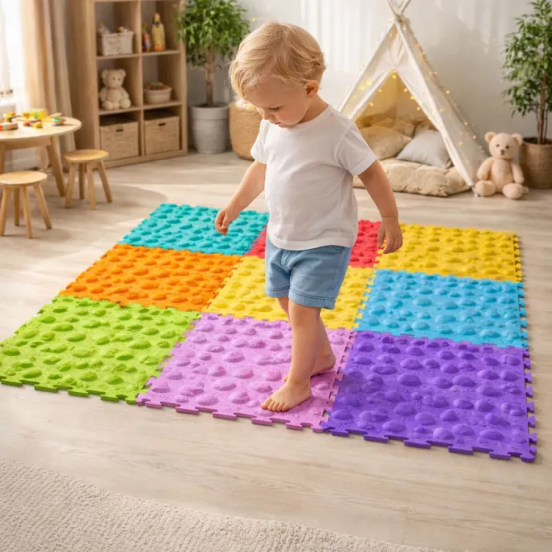 LEAN TOYS Tapete sensorial puzzle com várias estruturas e cores 24,5 cm 10 unid.
